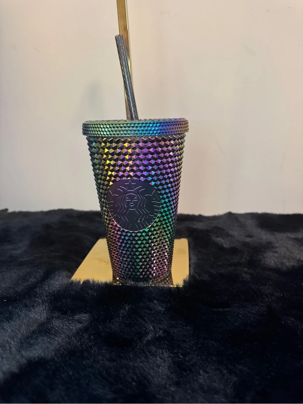 Starbucks Iridescent Rainbow Studded Tumbler with Gold Straw